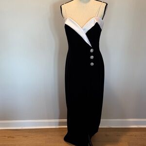 Elegant Strapless Black and White Dress with Button Details
